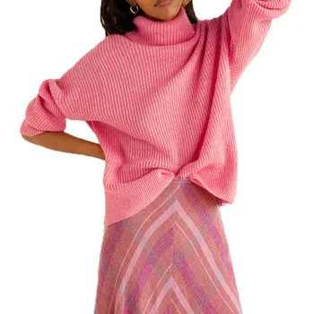 

2019 winter clothes women casual turtleneck sweater women knitting pink sweater long sleeve pullover women tops