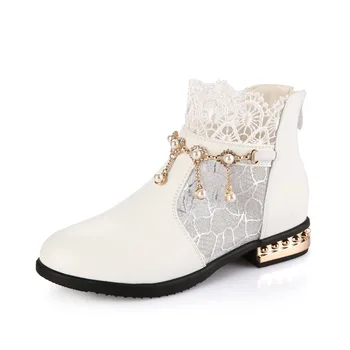 

Fashion Lace Beaded Princess Leather Shoes Breathable Big Kids Little Girls Dress Party Wedding Children Shoe 3-6-7-8 9 10 11 12