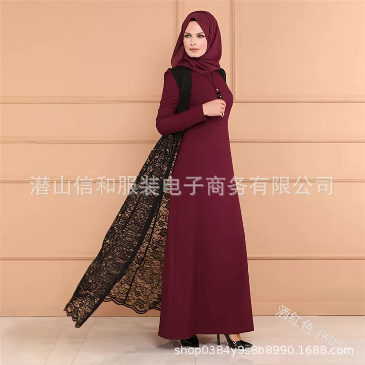 WEPBEL мусульманское женское платье abaya с длинным рукавом, кружевное тонкое Новое повседневное модное лоскутное элегантное женское платье с круглым вырезом, Длинные Макси платья