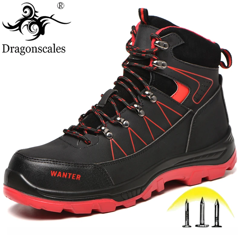 

Steel Toe Safety Shoes Men Women leather Industrial & Construction Puncture Proof Work Boots Protective Footwear Large size