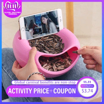 

Double Lazy Snack Bowl Plastic Snack Storage Box Bowl Fruit Bowl Phone Stand Chasing Artifact 4 Color