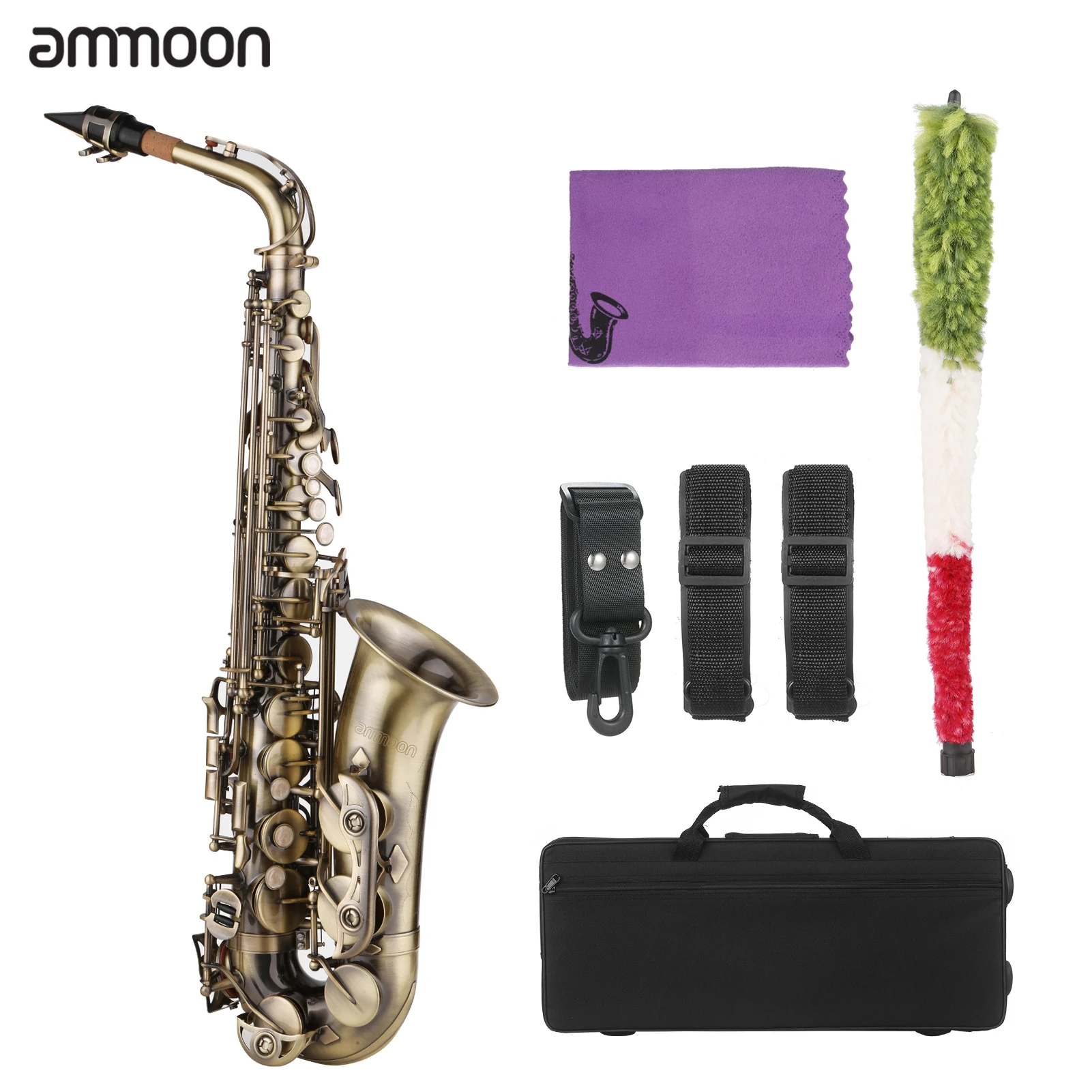 

Альт-саксофон ammoon E-flat в винтажном стиле Eb Alto Sax Woodwind, инструмент с чехлом для переноски, шейный рюкзак, ремешки, мундштук