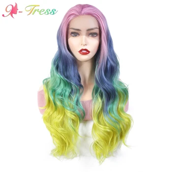 

Lace Front Loose Wavy Synthetic Wigs X-TRESS Colorful Pink Blue Green Yellow Wig Heat Resistant Fiber Long Hair for Sale