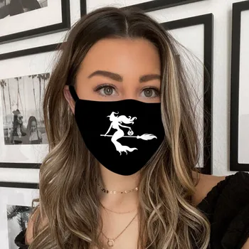 

1/3/5 Pc Unisex Mouth Masks Halloween Witch Print Face Mask Washable And Reusable Earloop Windproof Mouth Cover Mask Masque