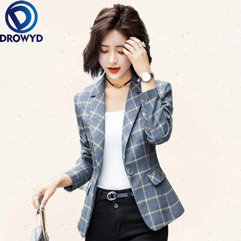 Blue plaid suit womens Clearance