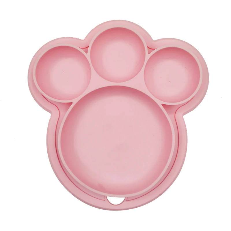 Силиконовая обеденная тарелка для кормления детей, присоска, посуда, чаши, милые BPA Детские тарелки для малышей, твердые Мультяшные Обучающие - Цвет: Pink Plate B
