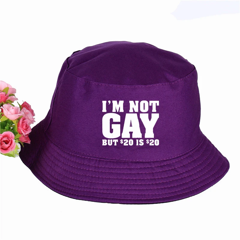 Я не гей, но 20 баксов 20 баксов смешные шляпы ведра Лето поп женщины мужчины Рыбацкая шляпа Открытый солнцезащитная Кепка Рыбалка шляпа - Цвет: Фиолетовый