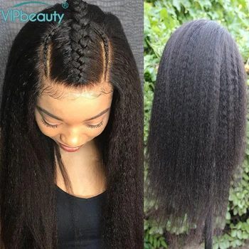 

Kinky Straight Wig 13x4 Lace Front Human Hair Wigs Peruvian Remy Yaki Human Hair Wig Pre Plucked With Baby Hair for Black Women