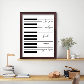 

Music Piano Canvas Prints "Where Words Fail Music Speaks" Quote Poster Modern Art Painting Picture Wall Decor Musician Gifts