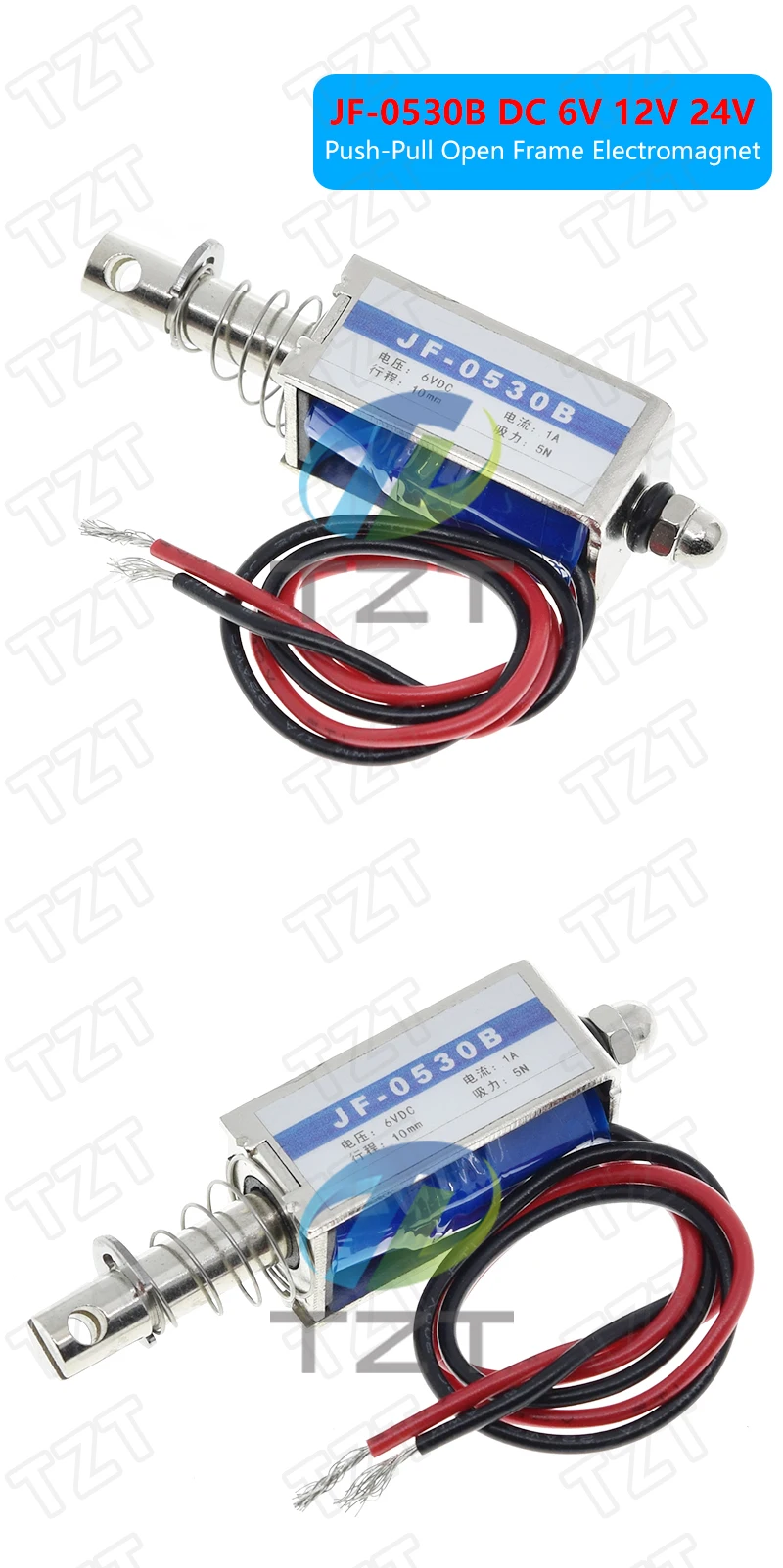 JF-0530B TZT DC 6V 12V 24V Push&Pull Typ Open Frame Elektromagnet Haltekraft 5N Federweg 10mm Linearmagnet – Detail 2