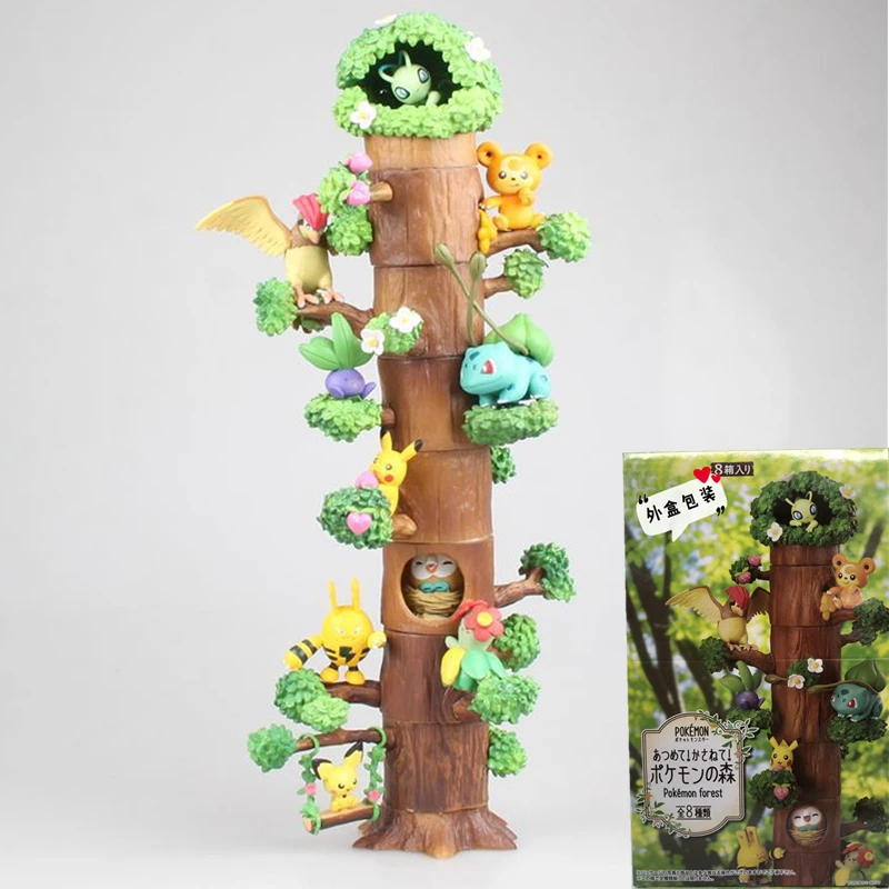 

8Pcs Original POKEMON tree stump tree Forest Pocket Monster Pikachu Blind Box Action Figure Model splice Poké Anime Toy For Kid