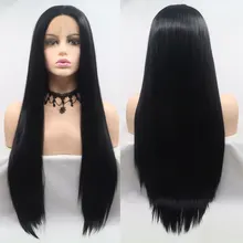 Шелковистые прямые натуральные черные термостойкие волокна синтетические 13*3 кружева спереди парик Gluless ручная вязка средний пробор волос для женщин