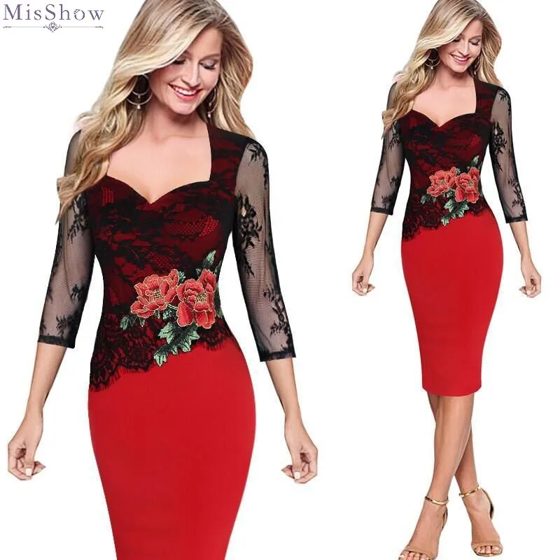 

Lace Cocktail Dresses Knee Length 2020 Short Formal Party Gown Flower Print 3/4 Sleeve robe coctail