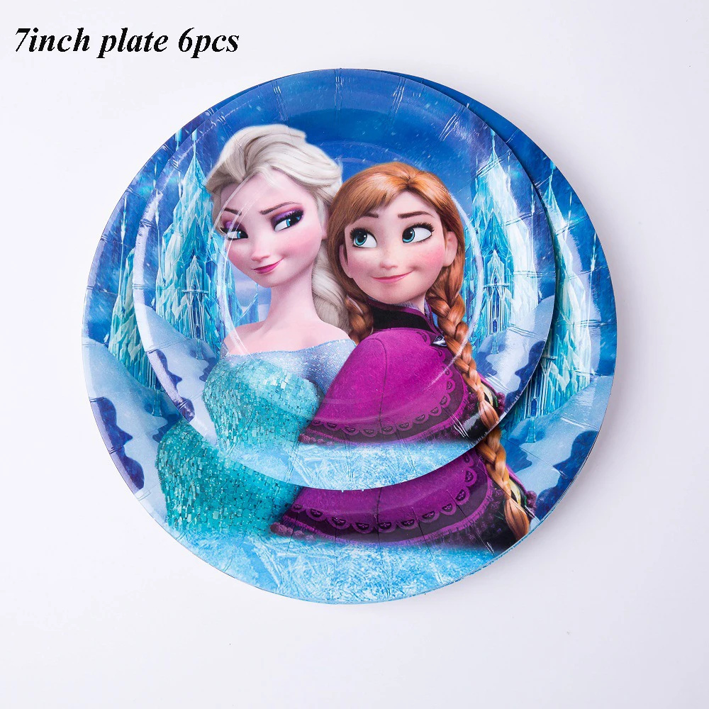 Disney «Холодное сердце» вечерние платья принцессы Эльзы из исинской глины для украшения вечерние поставок чайная чашка соломинки для День рождения украшения детей Baby Shower подарок - Цвет: 7inch plate 6pcs