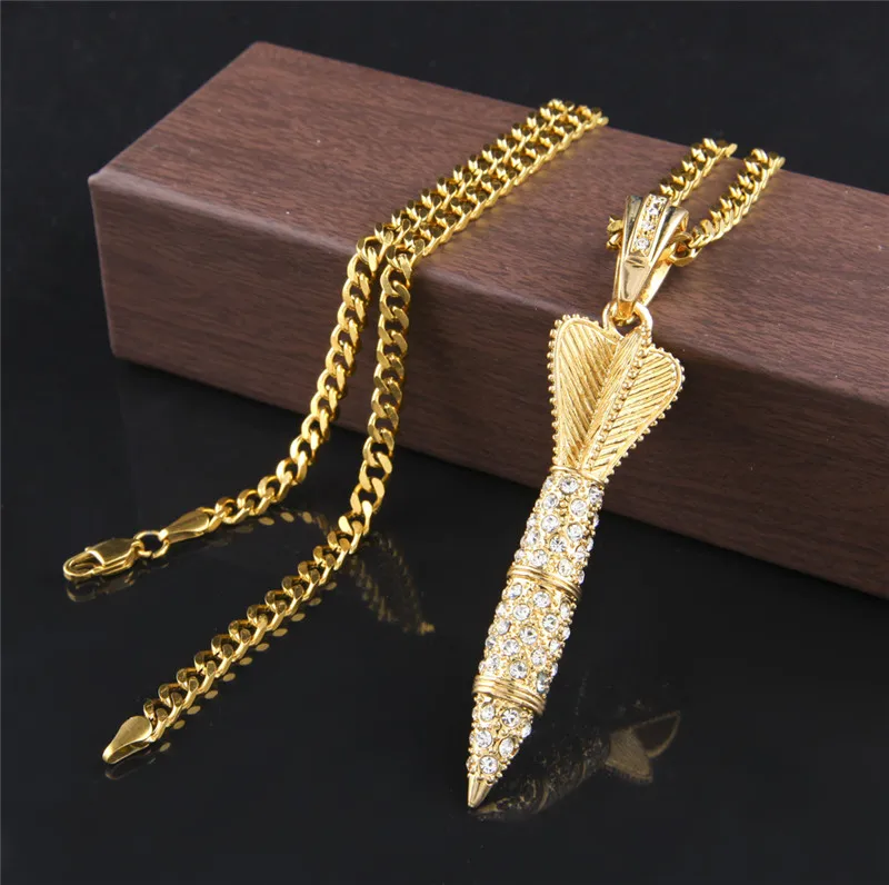 New Iced Out Darts Pendant Pave Cubic Zircon Hip Hp Necklace Jewelry With Width 5mm Cuban Chain 30 Inch Dropshipping | Украшения и