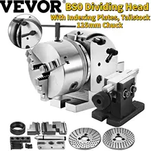 

VEVOR BS0 5" Dividing Head Precision Semi Universal W/ 3 Indexing Plates, MT2 Tailstock & 125mm 3 Jaw Chuck for Drilling Milling