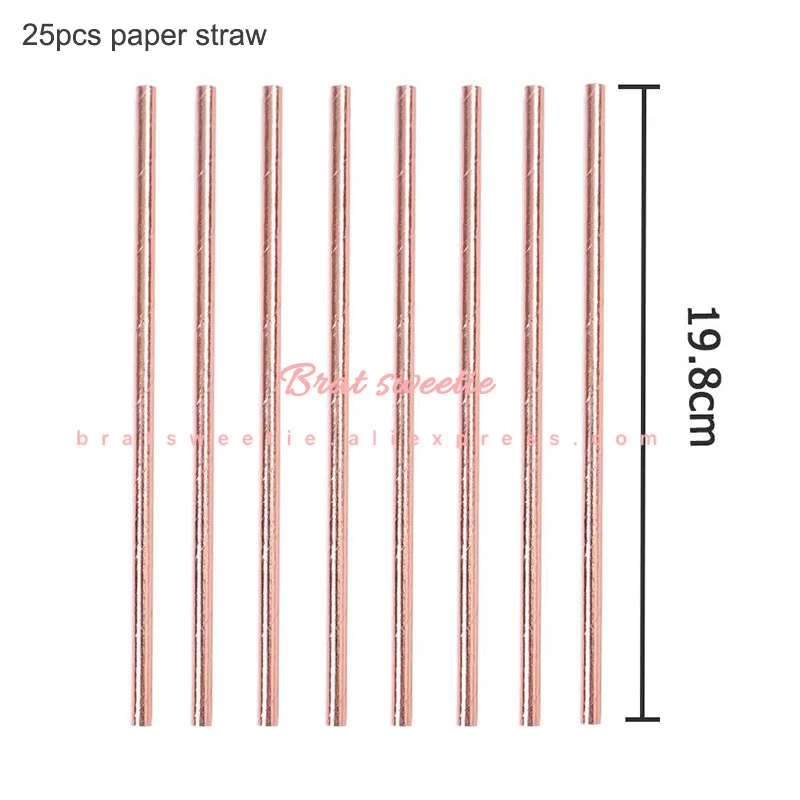 Розовая Золотая бумага соломинки тарелки девичник столовая Посуда свадебный душ для взрослых день рождения принадлежности украшения для свадебного стола - Цвет: rosegold straw