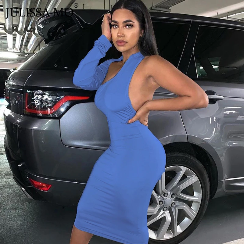 

JULISSA MO Hot One Shoulder Long Sleeve Summer Dress Women Sexy Hollow Out Bodycon Midi Dress Ladies Elegant Club Party Clothes