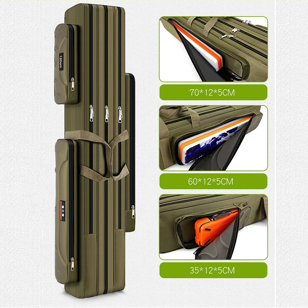 Army Green 1.3m Fishing Gear Package Foldable Canvas Fishing Rod Bag Long Soft Storage Shoulder Bag For Fishing Tool  X273G