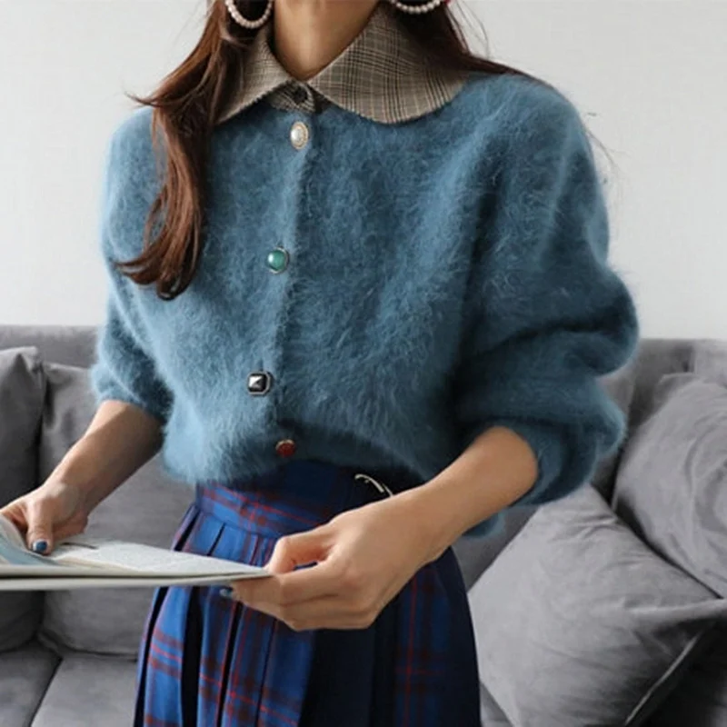 

Womens Fluffy Sweater Cardigan Long Sleeve Korean Fashion Autumn Winter Elegant Ladies Synthetic Mink Cashmere Cardigan Tops