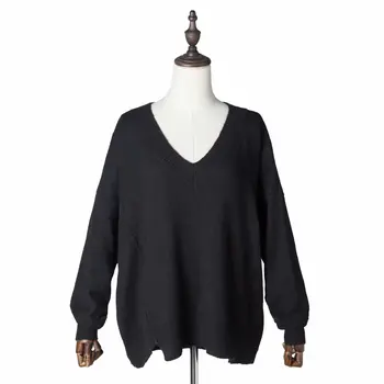

Autumn New Pullover Knitting Upper Garment V Neck Irregular Sweater Woman