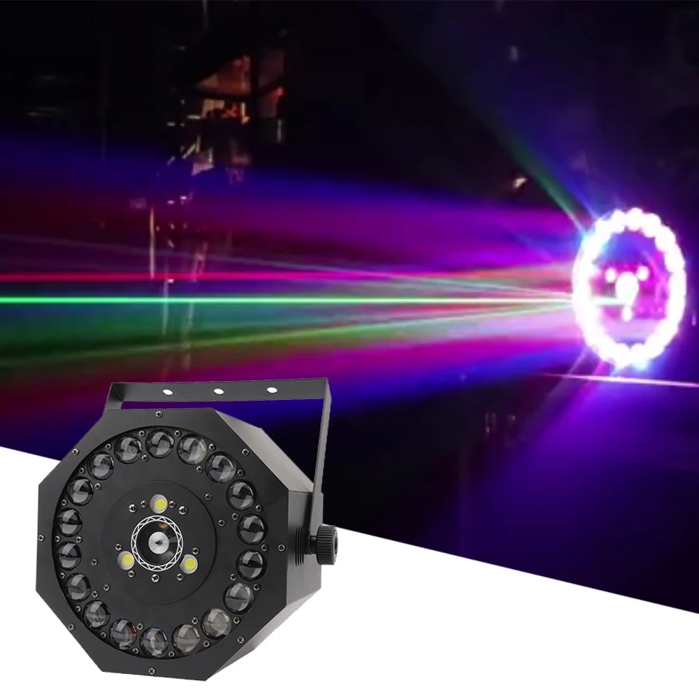 Светодиодный прожектор RGB 3 в 1 сценический со стробоскопическим лазерным лучом
