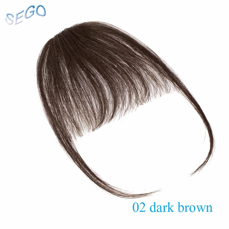 SEGO темно-коричневый цвет клип в человеческие волосы с челкой Плоский Воздушный челка невидимые бразильские волосы части не Реми замена волос