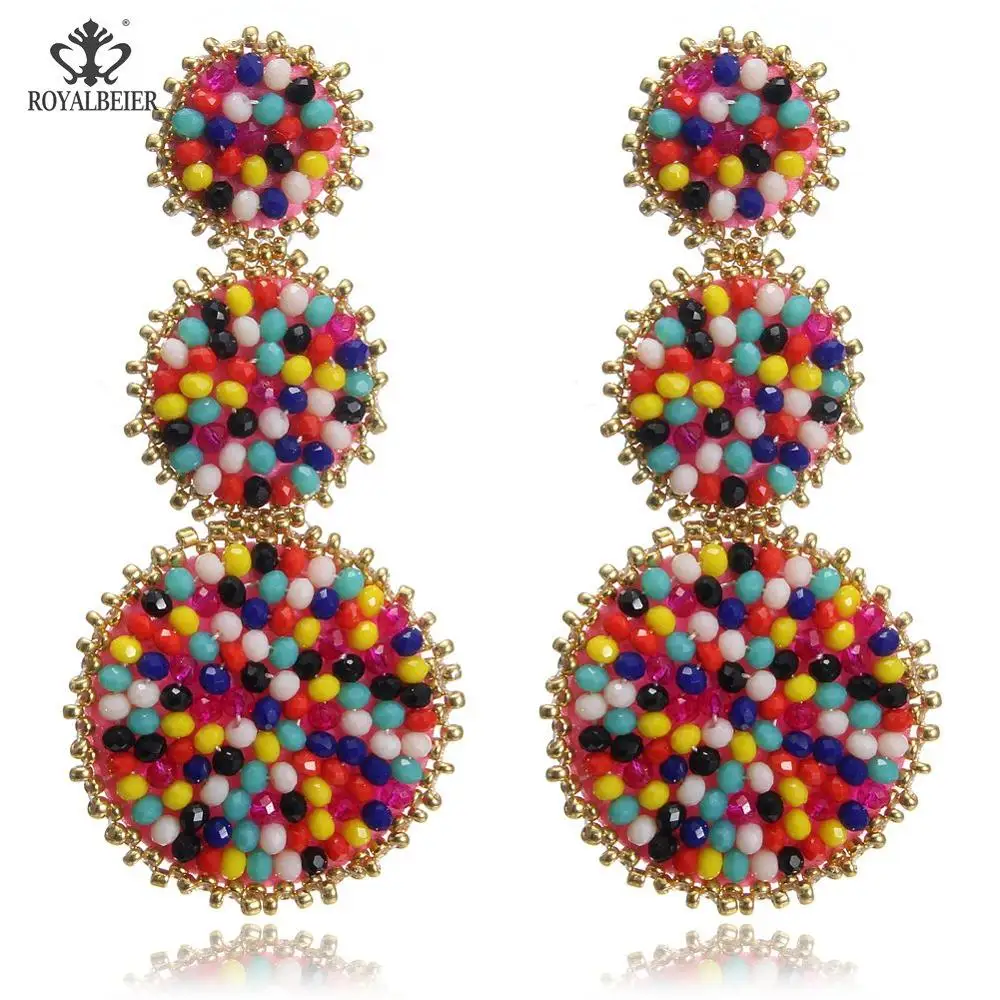 

2019 Trendy Bohemia Beads DIY Long Round Earring Bling Women Ethnic Handmade Multi Color Drop Earrings Gift Jewelry Dropshipping