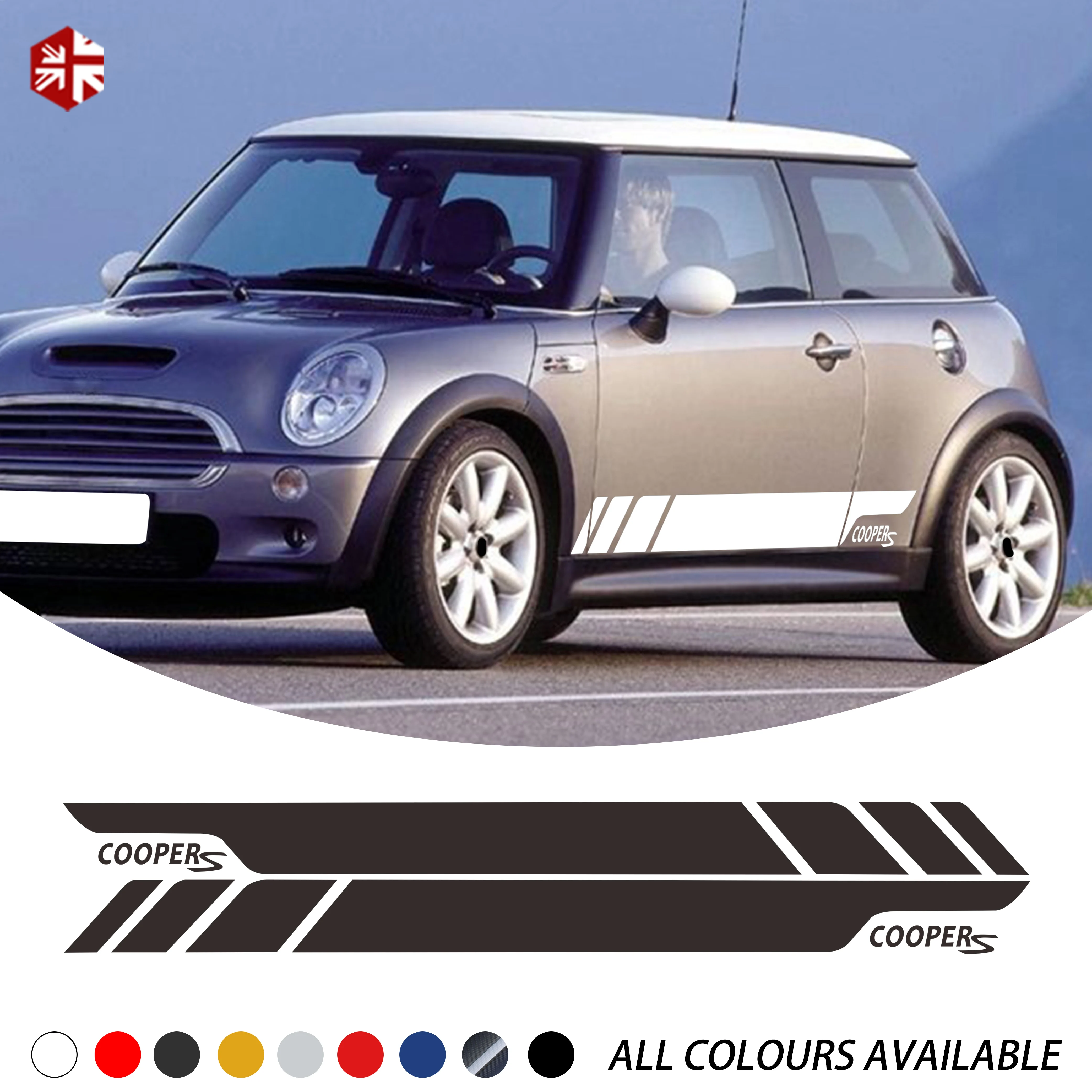 2 Pcs Car Styling Cooper S Graphics Vinyl Decal Racing Door Side Stripes Sticker For MINI Cooper S R50 R52 R53 One Accessories