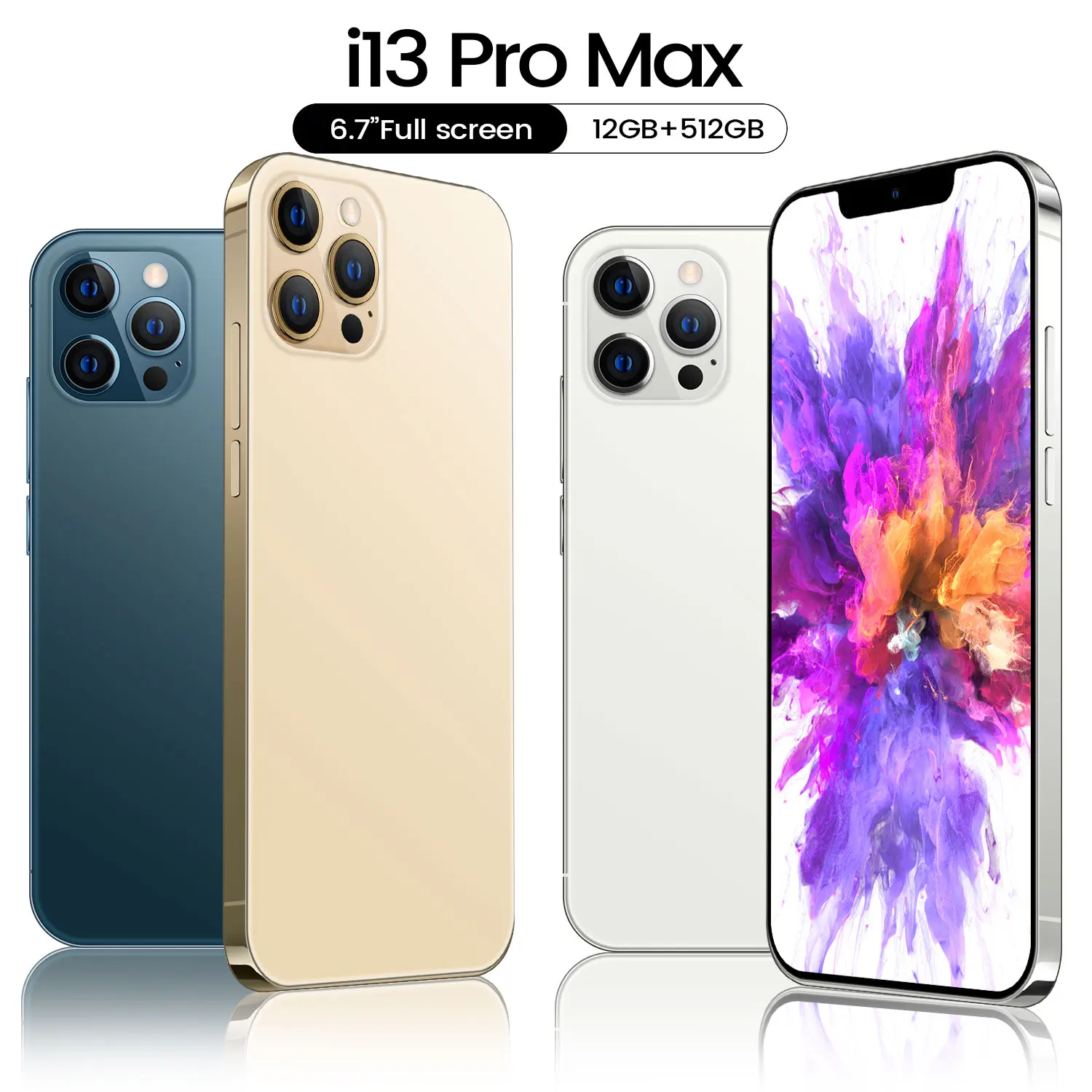 Teléfono Inteligente I13 Pro max 4G LTE 5G, versión Global, 6,7 pulgadas, identificación facial, 12GB de RAM, 512GB de ROM, 16 + 32MP, 6800mAh