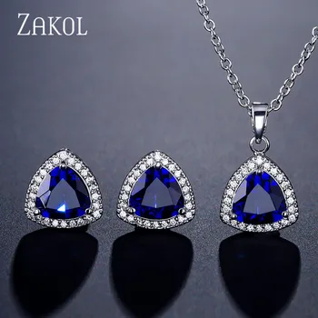 

ZAKOL Classic Cubic Zirconia Stud Earrings Pendant Necklace Set Bridal Jewelry for Women Anniversary Birthday Gift FSSP3015