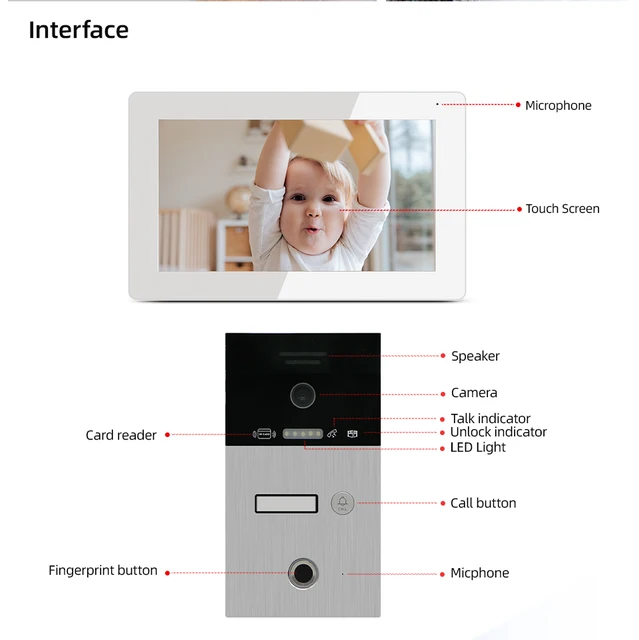 Jeatone 7 Inch  Wifi Video Intercom doorbell tuya cameras for Apartment Monitor Camera Unitd with Fingerprint RFIC Card Unlock 2