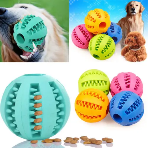 

Pet Dog Puppy Rubber Ball Chew Treat Dispensing Holder Dental Training Feed Toys
