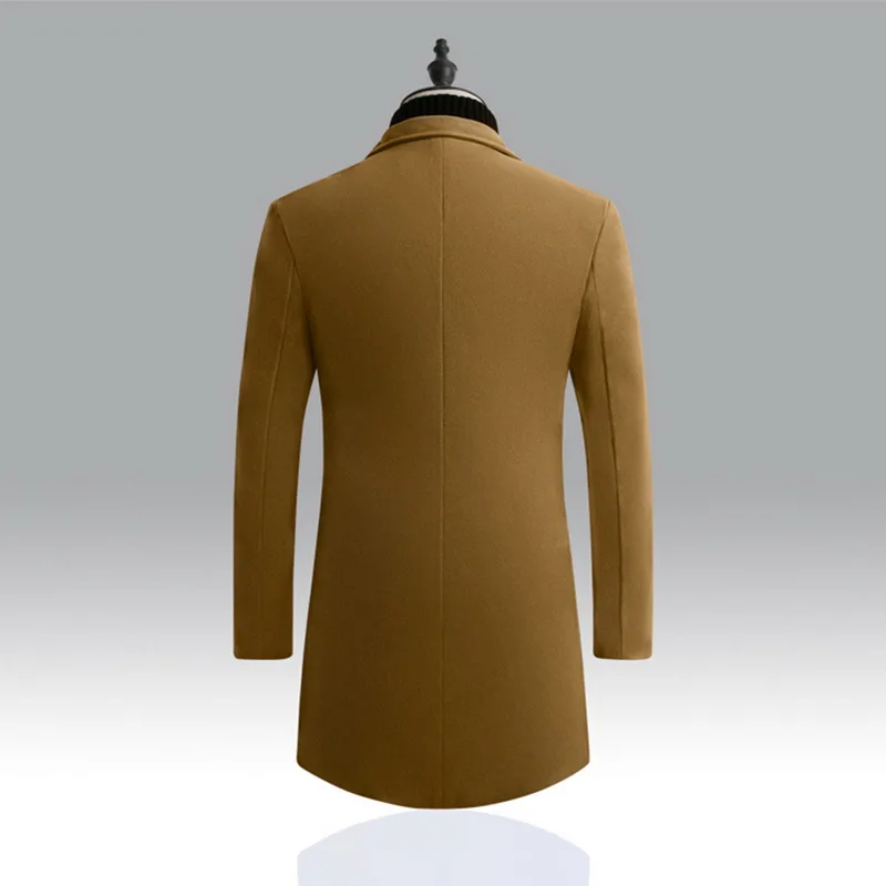 Oeak, Осеннее мужское шерстяное длинное пальто, приталенный деловой мужской Тренч, мужской однотонный однобортный длинный пиджак размера плюс 5XL