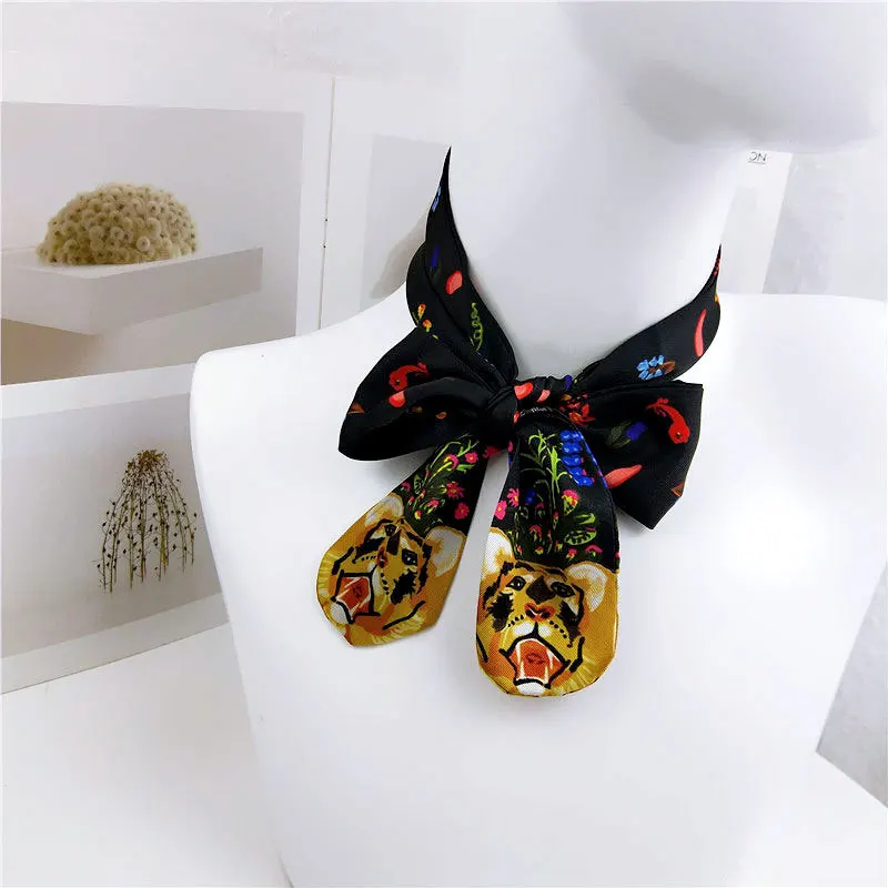 Женский Длинный шейный платок шелковый шарф с принтом животных кошек лошадей