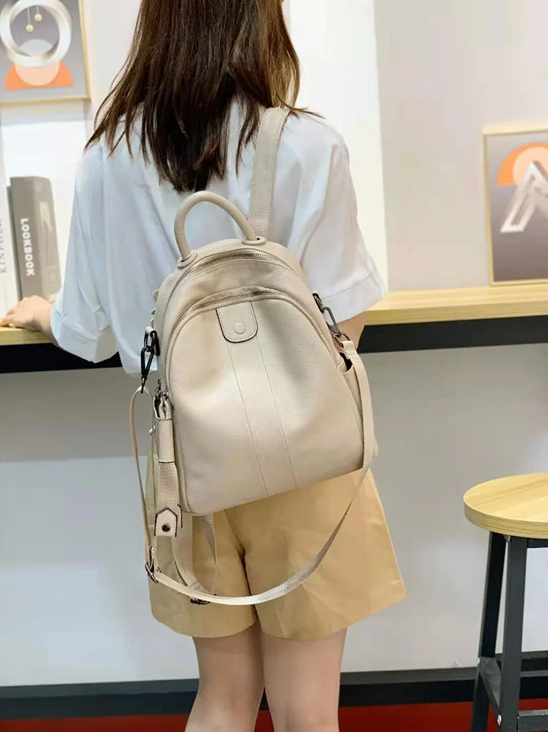 2022 NEW Fashion Soft 100% Genuine Cow Leather Women's Backpacks Lady Top Layer Cowhide Large Capacity School Book Backpack Bag