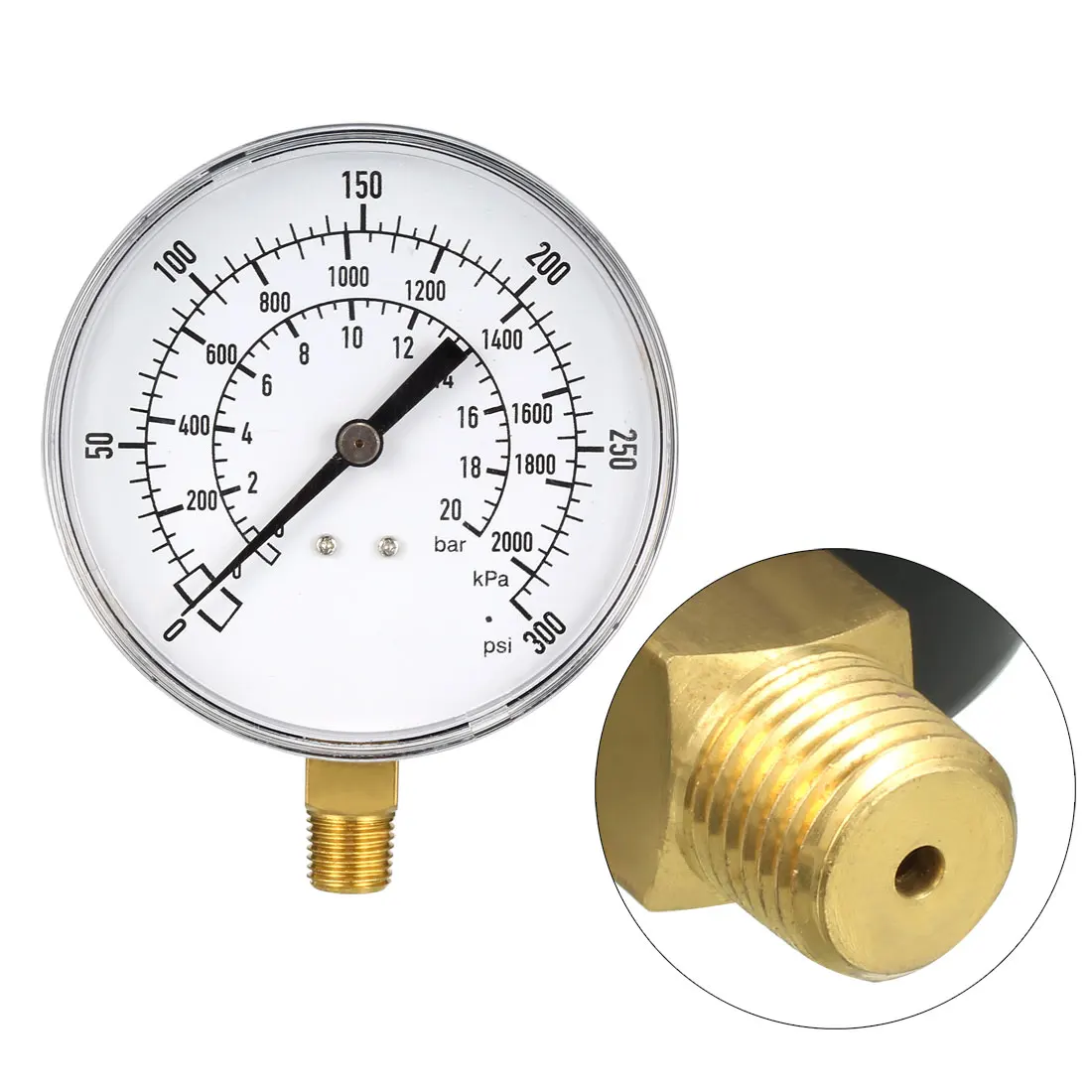 Uxcell 2 шт. манометр 0-300Psi/0-20 бар/0-2000 кПа 3," Циферблат 1/4" NPT Мужской для воздушного компрессора и пневматических инструментов