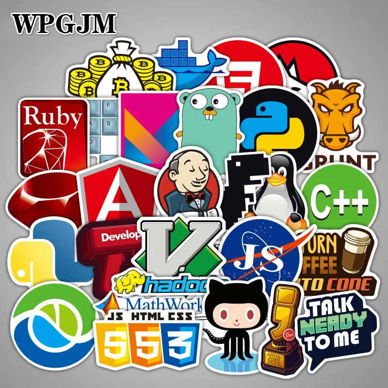 

50PCS Programming Language Stickers Internet Html Software Waterproof Stickers for Geek Hacker Developer To DIY Laptop Phone Car