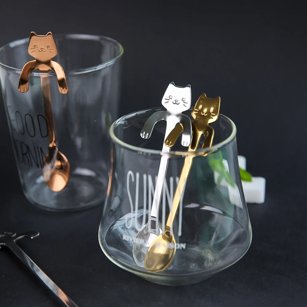 

Creative Stainless Steel Cartoon Cat spoons Ice Cream Dessert Long Handle Coffee&Tea Spoon Tableware Kitchen Tool