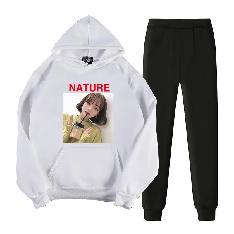 

4278 Korean-style Fashion WOMEN'S Suit 2019 Winter Students Brushed And Thick Hoodie Two WOMEN'S Suit