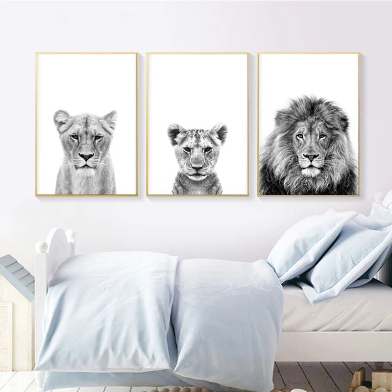 

Animal Canvas Painting Lion Lioness and Lion Cub Canvas Posters and Prints Wall Pictures for Living Room Decoration Home Decor