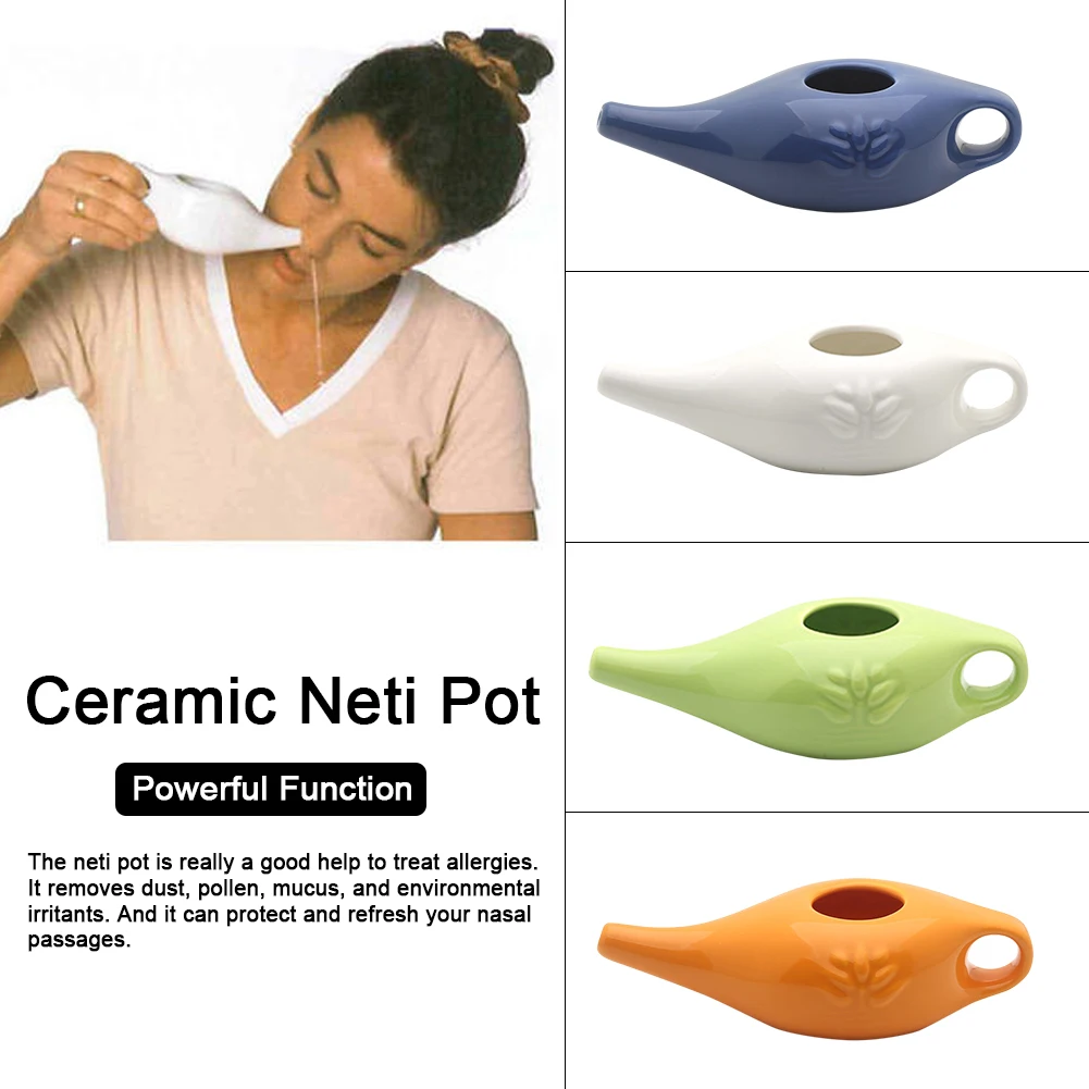 250ml Ceramic Neti Pot Nose Washing Kit Comfortable Spout Pot for Sinus