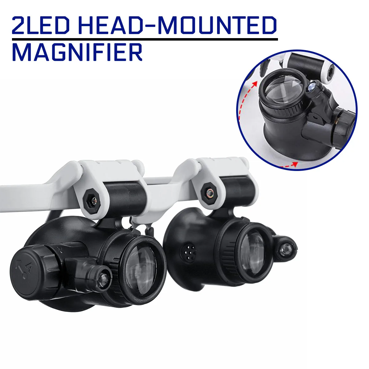 2LED Head-Mounted Illuminating Microscope Headband Repair LED Lamp Light Magnifying Glass with 8x 15x 23x Magnifier Loupe | Инструменты