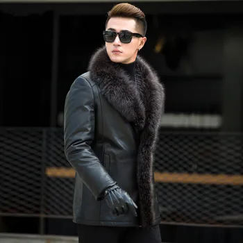 

Jacket Real Raccoon Fur Collar Wool Liner Second Layer of Sheepskin Coat Men Leather Jackets A MY729