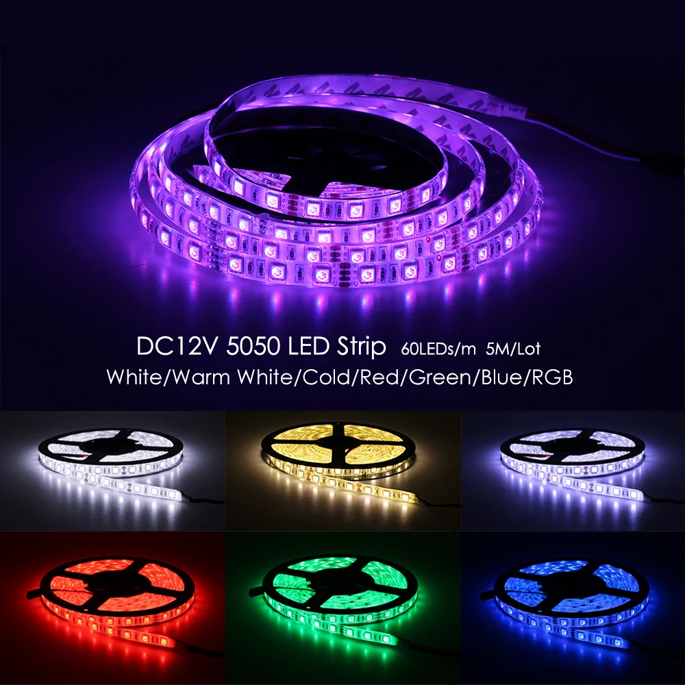 Black PCB LED Strip 5050 DC12V No Waterproof / Waterproof 60LED/m RGB / White / Warm White Flexible LED Light Strips. images - 6