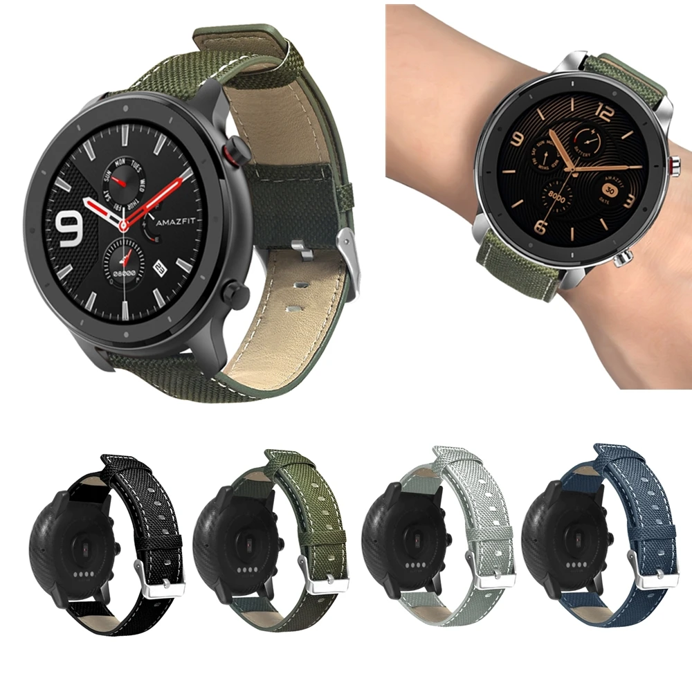 Высокое качество 22 мм холст+ кожаный ремешок для наручных часов для huawei Watch GT браслет ремешок для Huami Amazfit GTR 47 мм ремень Мягкий