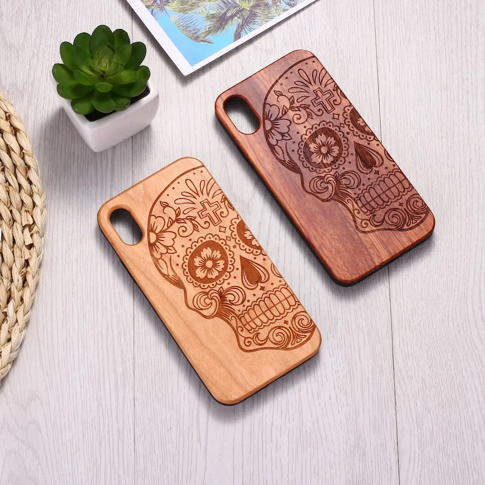 

Mexican skull Vintage Floral Engraved Wood Phone Case Coque Funda For iPhone 6 6S 6Plus 7 7Plus 8 8Plus XR X XS Max 11 Pro Max