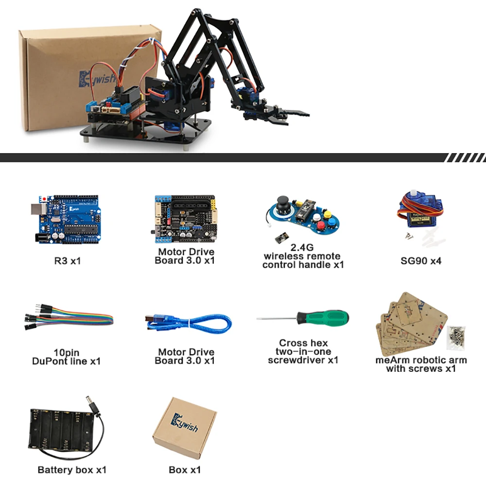 Keywish Diy Роботизированная рука коготь комплект для Arduino R3, высокая твердость акрил, поддержка Scracth программирования, PS/2,4G Беспроводное управление