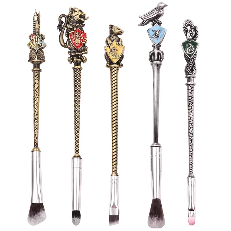 ancient bronze Хогвартс Гриффиндор Слизерин Ravenclaw Hufflepuff эмалированный значок набор кистей для макияжа 5 шт. Профессиональные кисти для макияжа Набор инструментов - Handle Color: ancient bronze