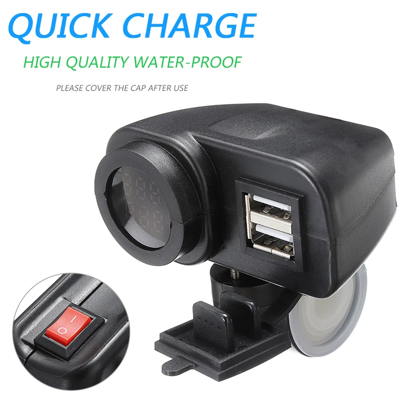 

1pc Motorcycle Dual USB Charger 12V 4.2A Moto 2.1A+2.1A 12V To 5V 15W With Voltmeter Temperture LED Display Sockets